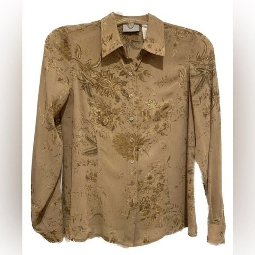 NWOT Liz Claiborne button up blouse Beige Brown Size 8 - Picture 2 of 5
